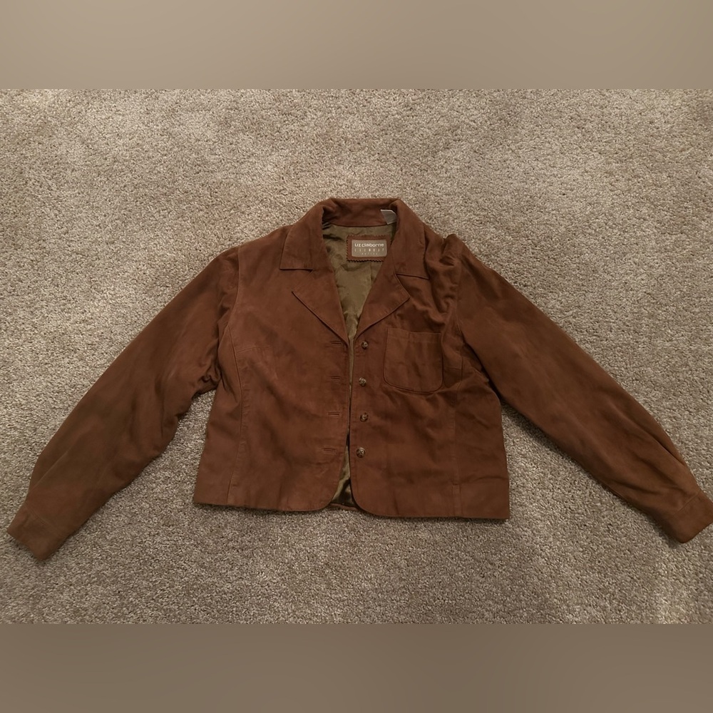 Women Brown Suede Jacket Size 8 Petite